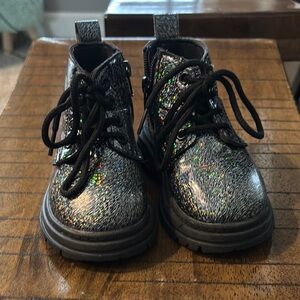 Blk sparkling combat boots